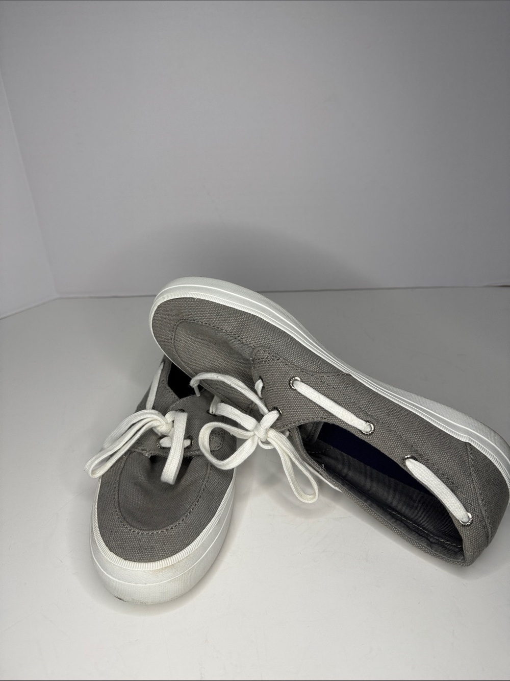 Sperry Gray Canvas Low-Top Sneakers with White Soles